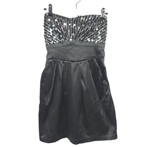 Glam Y2K Strapless Sequin Sweetheart Mini Dress XS Grey Sparkly Party‎ Cocktail